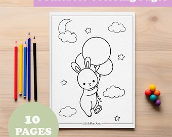 Bunny Coloring Pages for Kids, 10 Printable Sheets, Toddler Activity, Digital Download