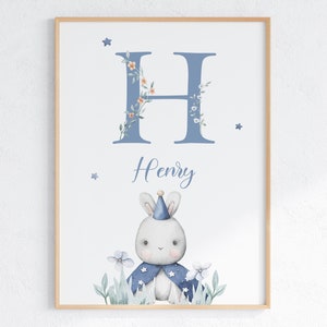 Placa de nome de berçário, decoração personalizada para quarto de bebê, estampa de coelho, presente personalizado, tema animal, arte de parede para berçário, download digital