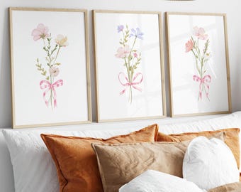 Pastel Floral Wall Art Set: Girly Bedroom Decor (Digital Download)