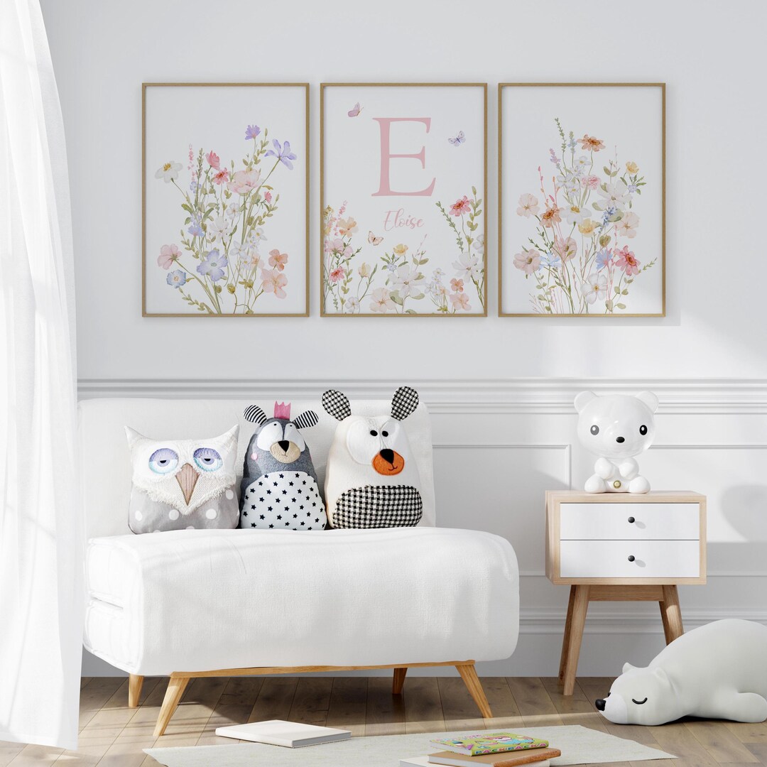 Wildflower Girl Name Sign: Custom Nursery Decor Prints (digital ...