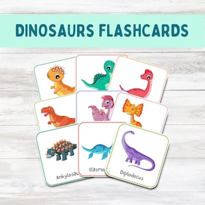 Dinosaur Flashcards for Toddler Activity Flashcards Printable Colorful Dinosaurs Educational Cards