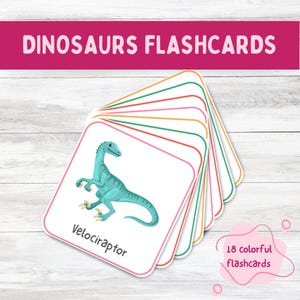 Dinosaur Flashcards for Preschool Learning Materials Printable Dinosaurs Educational Cards Colorful Interactive Flashcards