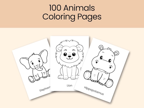 100 Animals Coloring Pages for Toddlers Colouring Book for Kids Activity Page Printable Coloring Cute Animal Pages
