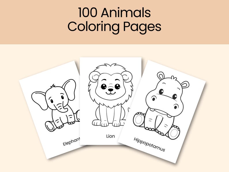 100 animals coloring pages for toddlers, coloring book for kids of all ages, fun activity coloring sheets for kids, cute animals coloring page