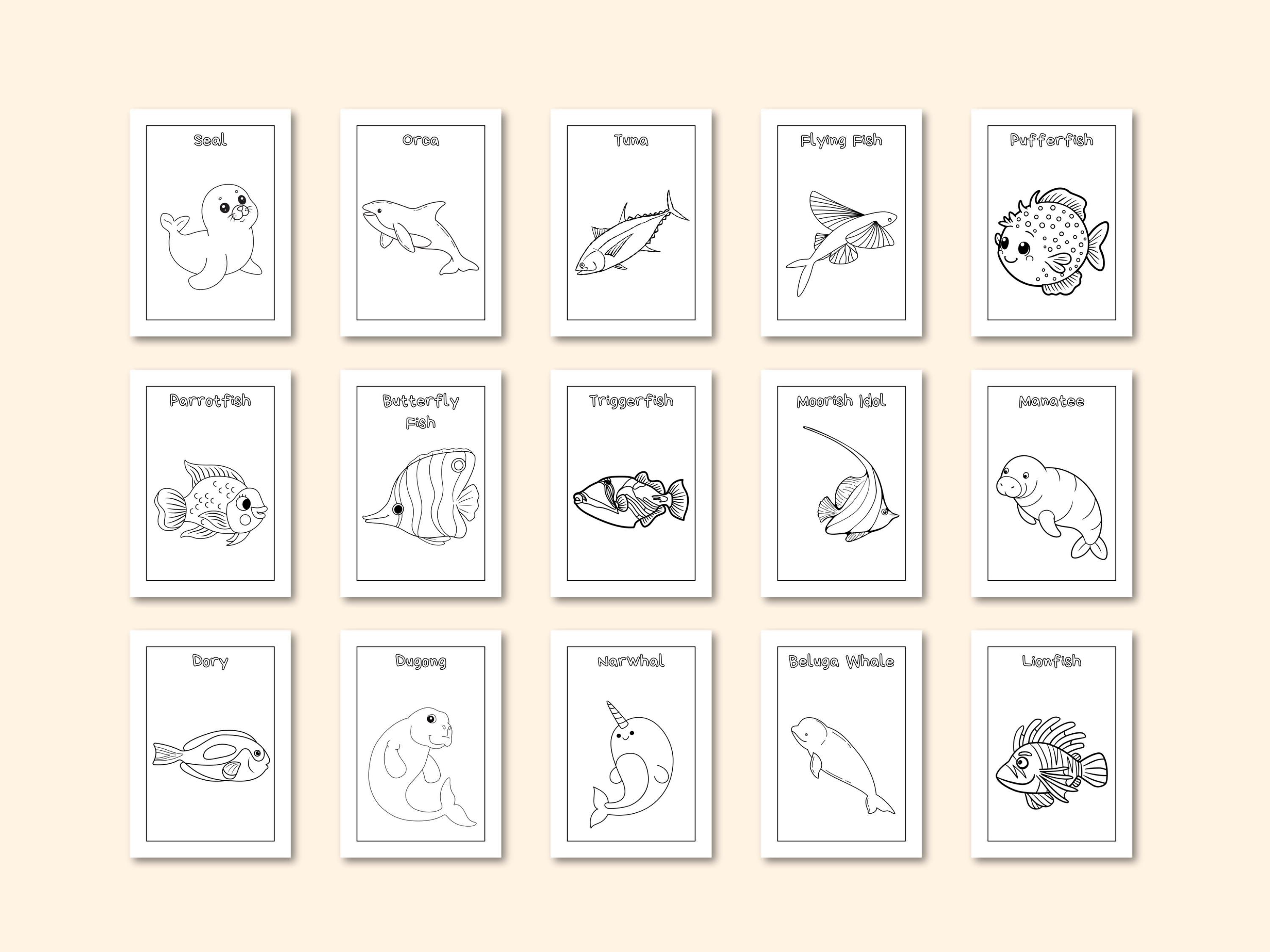 100 Sea Animals Coloring Pages for Toddlers Colouring Book for Kids ...