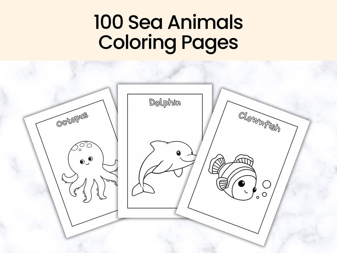 100 Sea Animals Coloring Pages for Toddlers Colouring Book for Kids ...