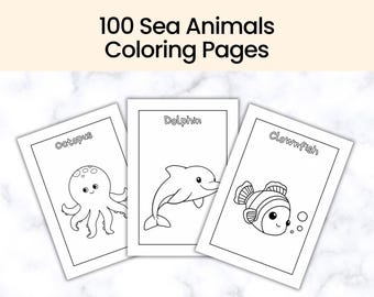 100 zeedieren Kleurplaten voor peuters Kleurboek voor kinderen Activiteitspagina Kleurplaten Schattige oceaandieren
