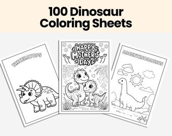 Dinosauruskleurplaten: 100 afdrukbare kleurplaten met dinosaurusthema voor peuters, afdrukbare activiteitenbladen voor kinderen, schattige dinosauruspagina's