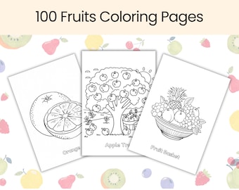 100 Fruits Coloring Pages for Toddlers Colouring Book for Kids Activity Page Printable Coloring Different Fruits Pages