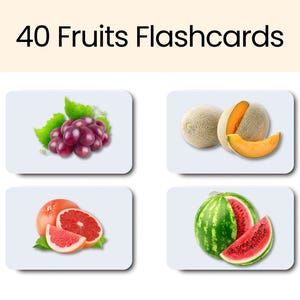 Fruits Flashcards Matériel d'apprentissage pour les tout-petits pour le programme préscolaire Cartes pour les jeunes élèves | Flashcards de vrais fruits