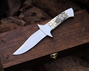 Camel Bone Engraved Knife, Knife with Box, Customized High Quality Knife, Bone Knife, Knife with Engraving, Anniversary Gift, Gift for Him