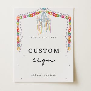 Plantilla de letrero personalizado para fiesta de cumpleaños caprichosa / Cadenas de papel y estrellas / Descarga instantánea 129