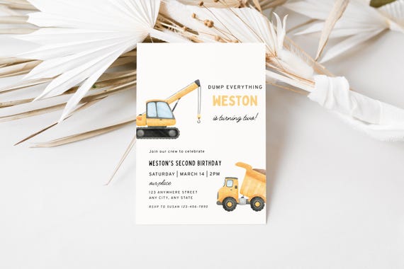 Dump Everything Construction Birthday Invitation | Editable Dump Truck Invite Any Age | Digital Download 142
