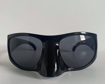 Vintage Y2K Style schwarze Maske Wrap rund Schild Visier Sonnenbrille