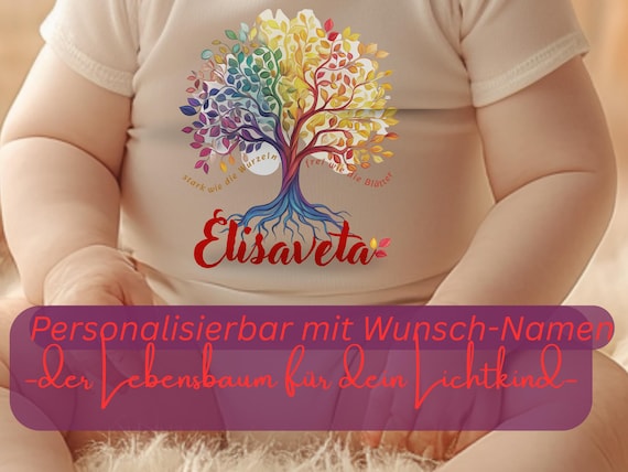 Baby bodysuit organic cotton, tree of life, chakra colors, personalized name, spiritual baby clothes, mindfulness, gift birth baptism