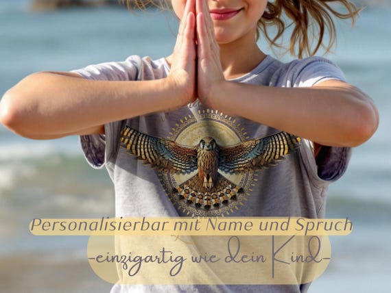 Children's T-Shirt – With Heart & Focus – Falcon Design – Personalizable Saying and Name