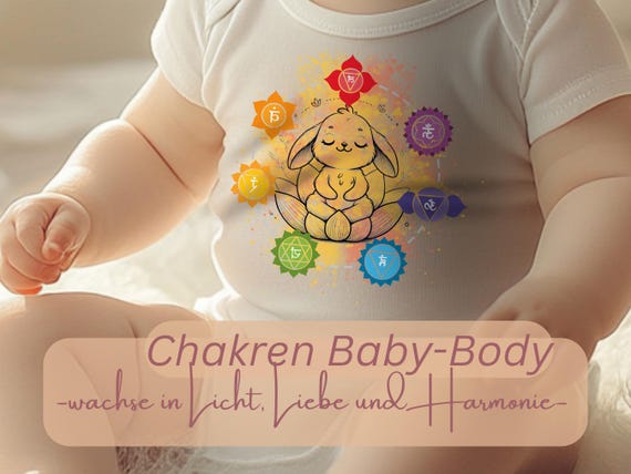 Baby bodysuit organic cotton, 7 chakras design, cute bunny, spiritual baby clothes, yoga energy balance, mindfulness, birth gift