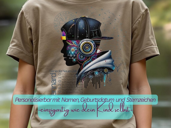Children's T-Shirt – Genius of the New Age – Organic Cotton – personalized with name, date of birth & zodiac sign