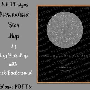 Carte des étoiles numérique personnalisée - Fond noir - Cadeau fantastique