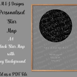 Mappa stellare digitale personalizzata - Sfondo grigio - Regalo fantastico