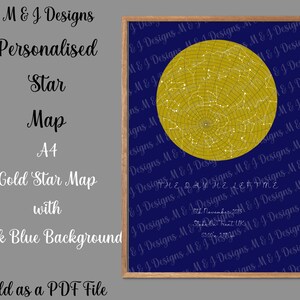 Mapa estelar digital personalizado - Fondo azul oscuro - Regalo fantástico