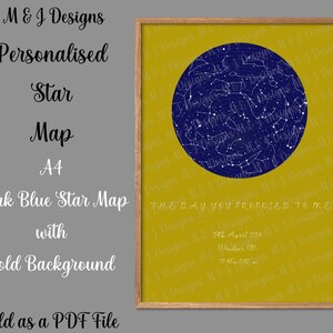 Mappa stellare digitale personalizzata - Sfondo oro - Regalo fantastico