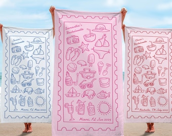Personalized beach towel, Custom Bridesmaid Gift, Wedding Party Favor Gift, Last Toast On the Coast Gift, Bachelorette Towel, Bride Towel