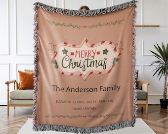 Personalized Christmas Blanket Family, Christmas Gift, Family Name Blanket for Xmas, Christmas Woven Blanket, Xmas Decoration Family Gift