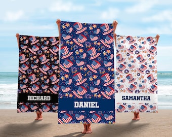Personalized Patriotic Beach Towel, Stars and Stripes, 4th of July Gift
