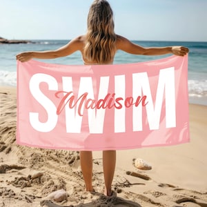 Personalized Swim Team Towel - Custom Pool Towel with Name - Swimming Towels for Kids, Teens, Adults - Swim Gift for Swimmers & Coaches