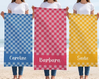 Gingham Towel, Personalized Beach Towel, Kids Name Towel, Personalized Towel, Towel with Name, Gift for Kids, Groovy Beach Towel, Girl Towel