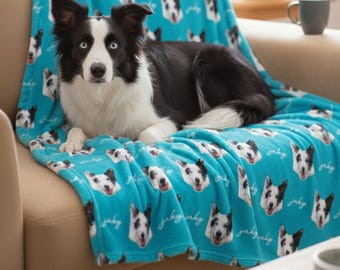 Custom Pet Photo Blanket With Name, Personalized Dog Cat Blanket, Pet Memorial Gift, Dog Dad Gift, Custom Picture Blanket For Pet Lovers