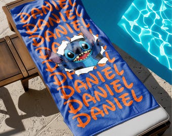Disney Stitch Beach Towel, Personalized Gift, Cartoon Bath Towel, Custom Beach Towel, Disney Beach Towel, Lilo And Stitch Lover Gift