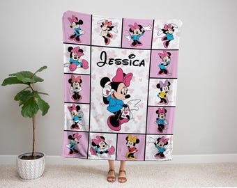 Personalized Minnie Mouse Blanket, Custom Name Throw