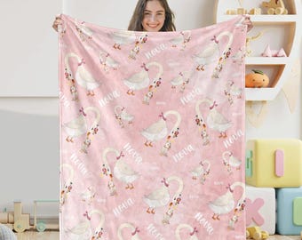 Personalized Goose Baby Blanket, Nursery Throw, Custom Name