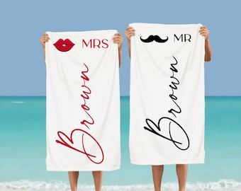 Personalized Mr. and Mrs. Beach Towels, Honeymoon Gift