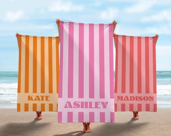 Beach Towels, Bridesmaid Bachelorette Towel, Groovy Striped Personalized Beach Towel, Kids Pool Party Towel, Fathers Day Gift, Birthday Gift