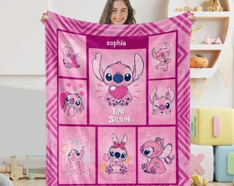 Personalized Name Stitch Blanket, Lilo And Stitch Blanket, Stitch Birthday Gifts, Newborn Blanket Gift, Stitch Blanket For Kids