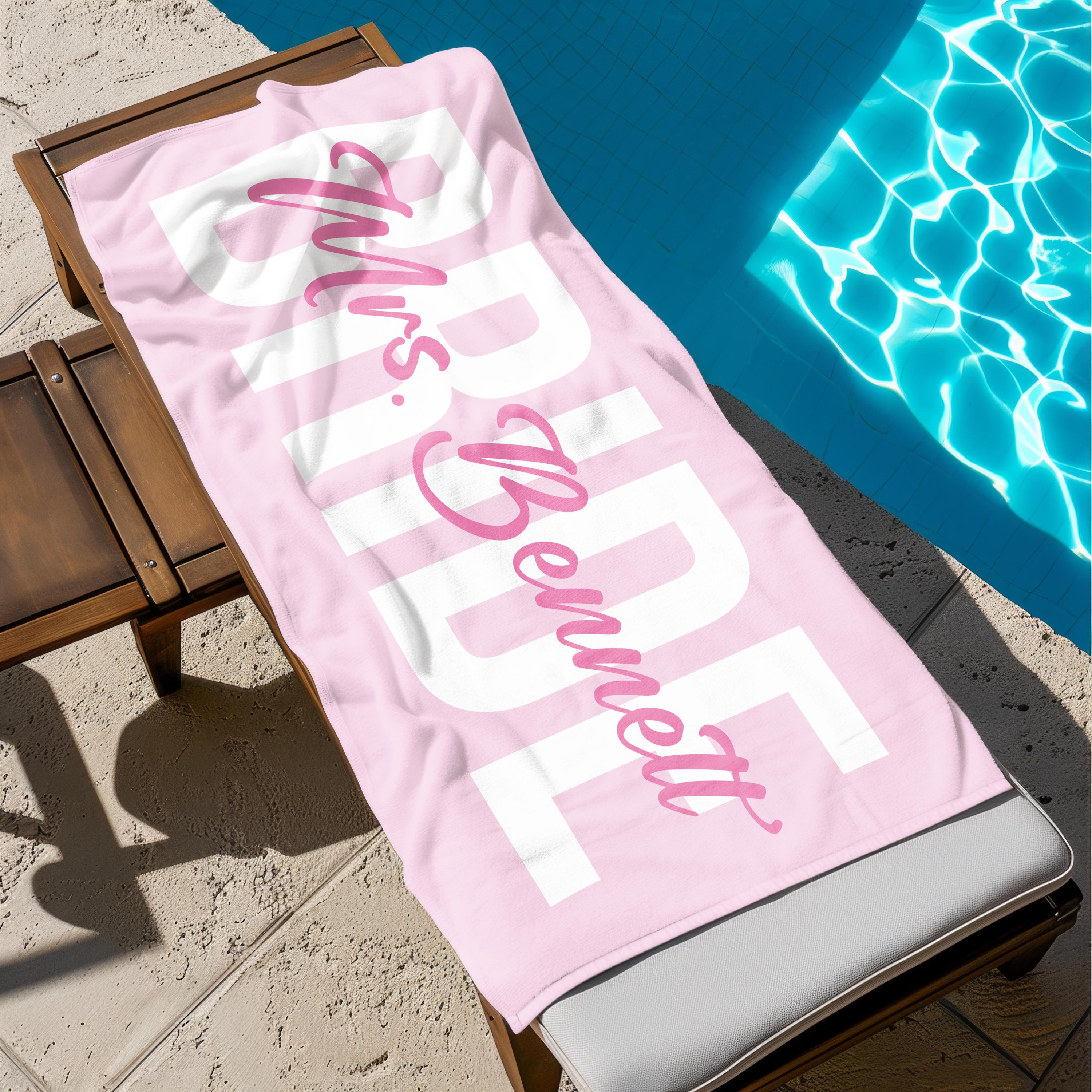 Custom Bride Beach Towel, Personalized Bride Beach Towel, Wedding Beach Towel, Mrs. Beach Towel Gift, Bachelorette Pool Towel, Vacation Gift