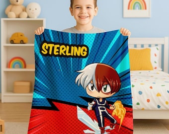 Personalized Superhero Blanket, Custom Fleece Throw, Kids Gift