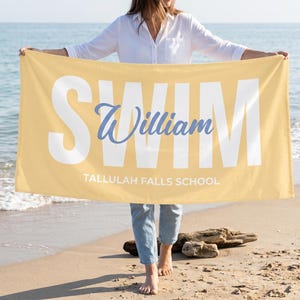 Personalized Swim Team Towel, Custom Pool Towel with Name, Swimming Towels for Kids, Teens, Adults Swim Gift for Swimmers & Coaches image 1