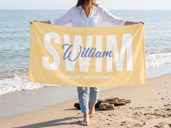 Personalized Swim Team Towel, Custom Pool Towel with Name, Swimming Towels for Kids, Teens, Adults Swim Gift for Swimmers & Coaches