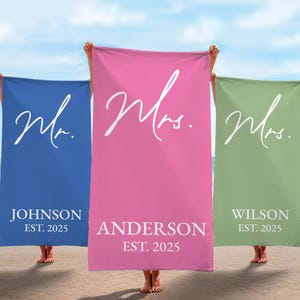Mr. and Mrs. Beach Towels, Bride Personalized Beach Towel, Couple Pool Towel, Wedding Newlywed Honeymoon Gift, Beach Bachelorette Gift