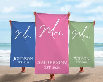 Personalized Mr. and Mrs. Beach Towels, Newlywed Gift