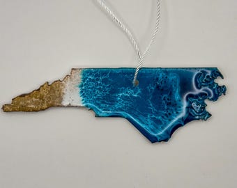 Handmade Ocean Inspired North Carolina Ornament made with Resin