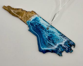 Handmade Ocean Inspired North Carolina Ornament made with Resin