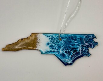 Handmade Ocean Inspired North Carolina Ornament made with Resin