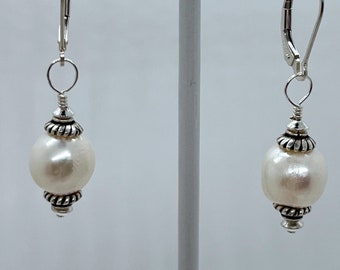 Small White Pearl and Sterling Silver Interchangeable Dangle Earrings for Women or Teens; Cute Real Freshwater Pearls Earrings or Pendant