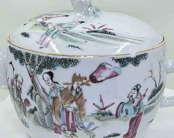 Antique Famille Rose Teapot: 19th Century Chinese Porcelain, Peach Handle
