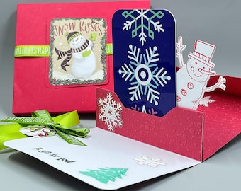 One Popup Handmade Jolly Snowman Christmas Gift Card or Money Holders with Envelope; "A Gift For You"